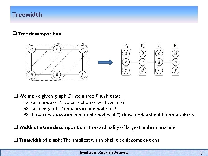 Treewidth q Tree decomposition: q We map a given graph G into a tree