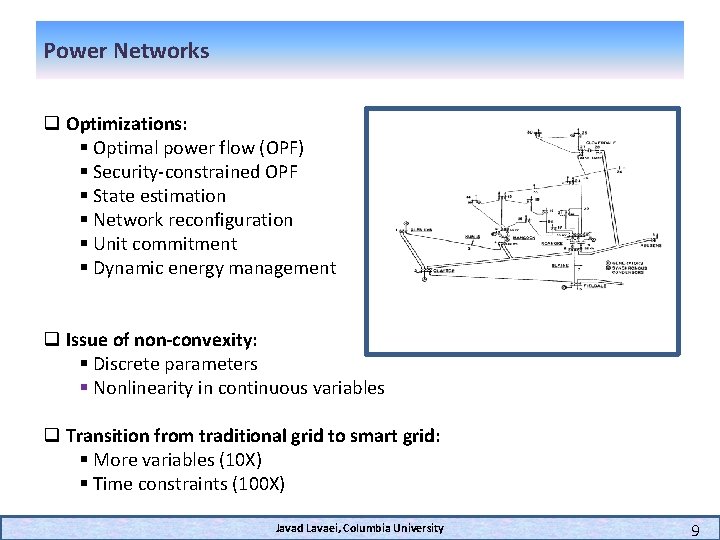Power Networks q Optimizations: § Optimal power flow (OPF) § Security-constrained OPF § State