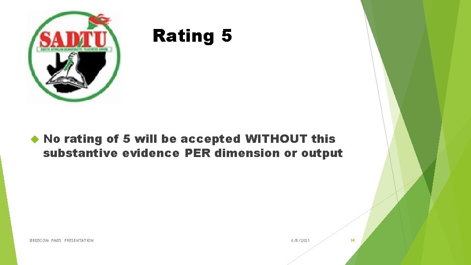 Rating 5 No rating of 5 will be accepted WITHOUT this substantive evidence PER