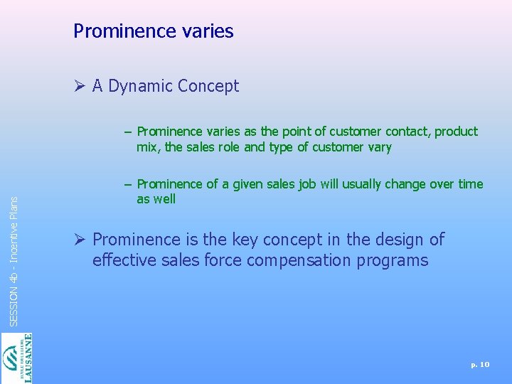 Prominence varies Ø A Dynamic Concept SESSION 4 b - Incentive Plans – Prominence