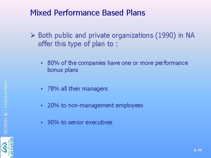 Mixed Performance Based Plans Ø Both public and private organizations (1990) in NA offer