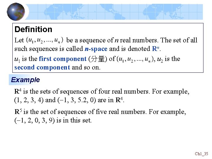 Definition Let be a sequence of n real numbers. The set of all such Definition Let be a sequence of n real numbers. The set of all such