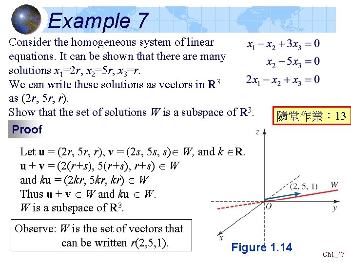 Example 7 Consider the homogeneous system of linear equations. It can be shown that Example 7 Consider the homogeneous system of linear equations. It can be shown that