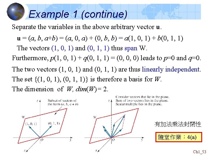 Example 1 (continue) Separate the variables in the above arbitrary vector u. u =