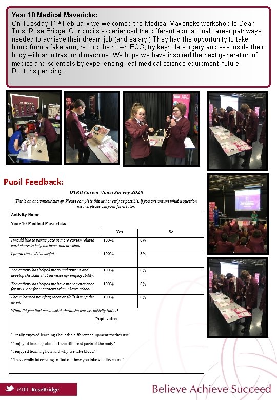 Year 10 Medical Mavericks: On Tuesday 11 th February we welcomed the Medical Mavericks