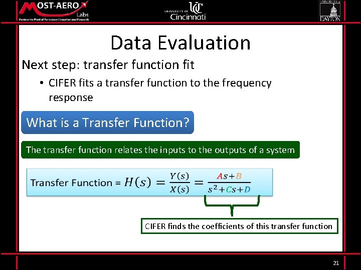 Data Evaluation Next step: transfer function fit • CIFER fits a transfer function to