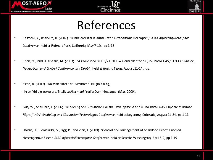 References • Bestaoui, Y. , and Slim, R. (2007). “Maneuvers for a Quad-Rotor Autonomous