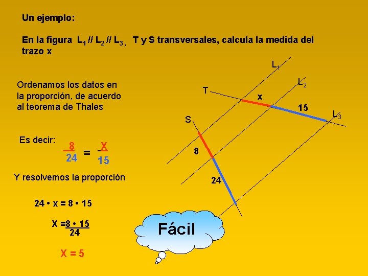 Un ejemplo: En la figura L 1 // L 2 // L 3 ,