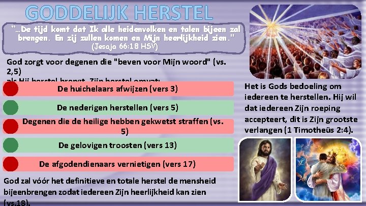 GODDELIJK HERSTEL “…De tijd komt dat Ik alle heidenvolken en talen bijeen zal brengen.