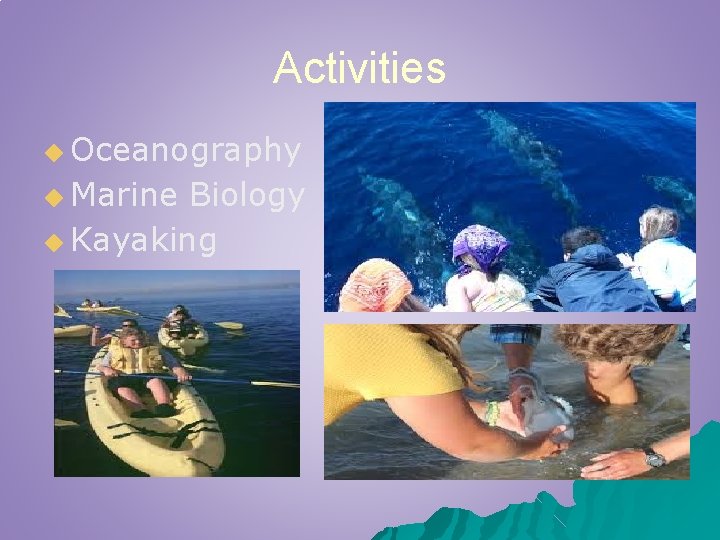 Activities ◆ Oceanography ◆ Marine Biology ◆ Kayaking 