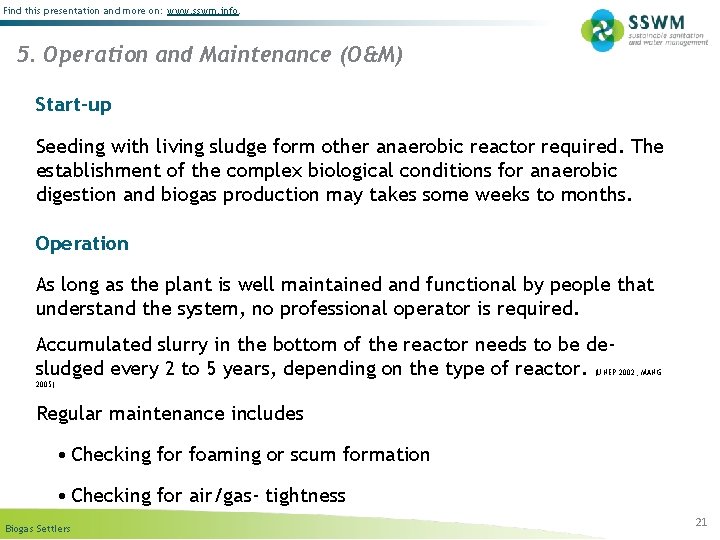 Find this presentation and more on: www. sswm. info. 5. Operation and Maintenance (O&M)