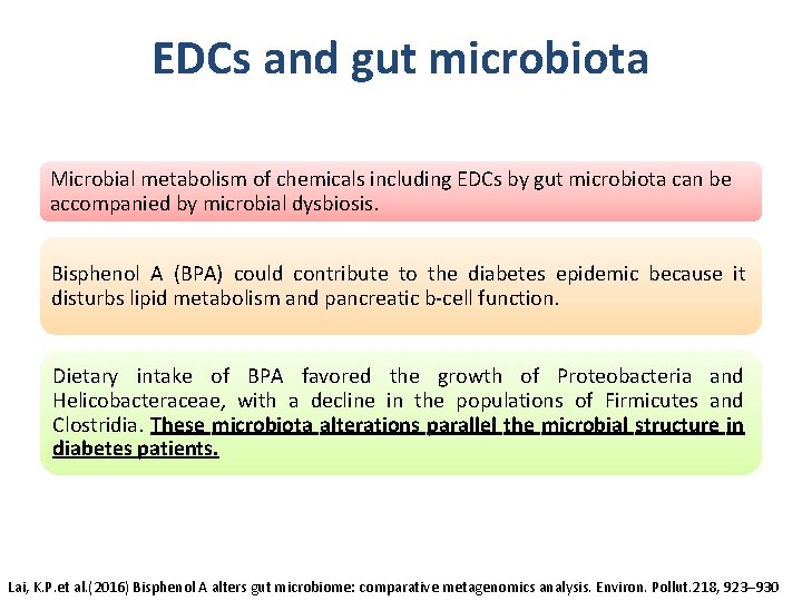 EDCs and gut microbiota Microbial metabolism of chemicals including EDCs by gut microbiota can