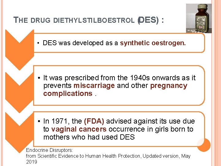 THE DRUG DIETHYLSTILBOESTROL (DES) : • DES was developed as a synthetic oestrogen. •
