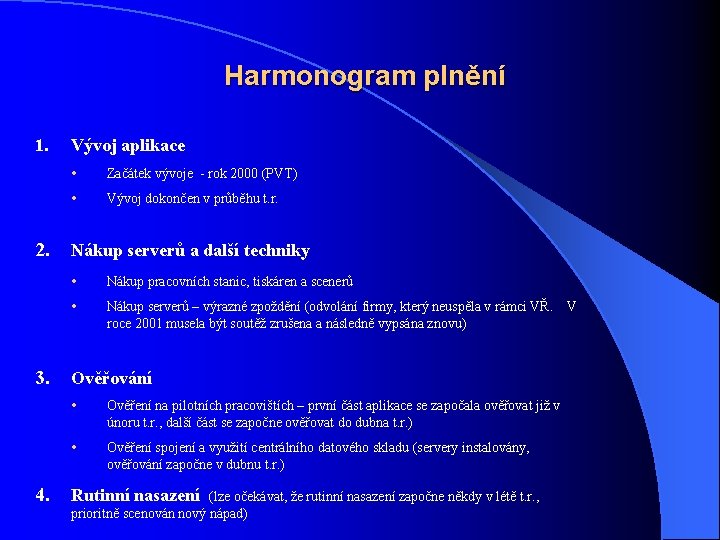 Harmonogram plnění 1. 2. 3. 4. Vývoj aplikace • Začátek vývoje - rok 2000