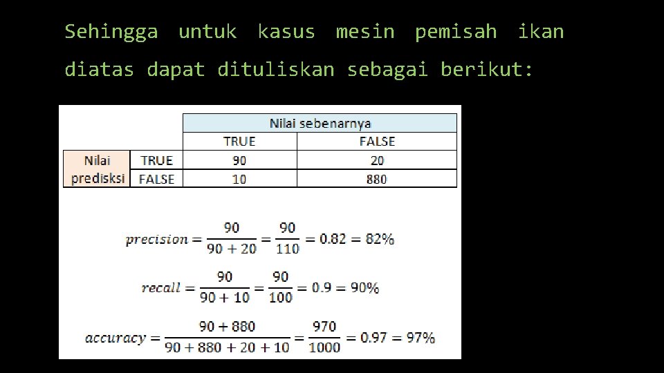 Sehingga untuk kasus mesin pemisah ikan diatas dapat dituliskan sebagai berikut: 