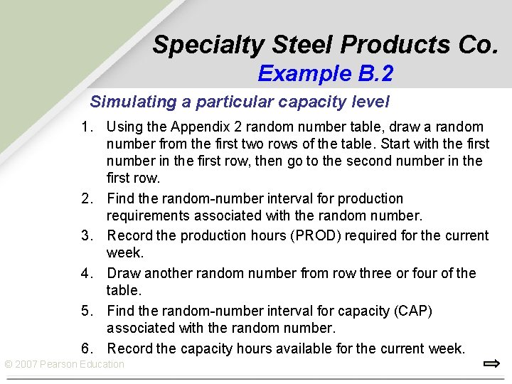 Specialty Steel Products Co. Example B. 2 Simulating a particular capacity level 1. Using