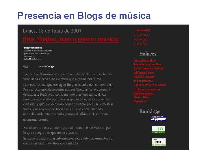 Presencia en Blogs de música 