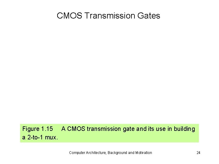 CMOS Transmission Gates Figure 1. 15 A CMOS transmission gate and its use in