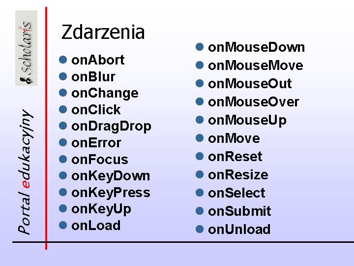 Portal edukacyjny Zdarzenia l on. Abort l on. Blur l on. Change l on.
