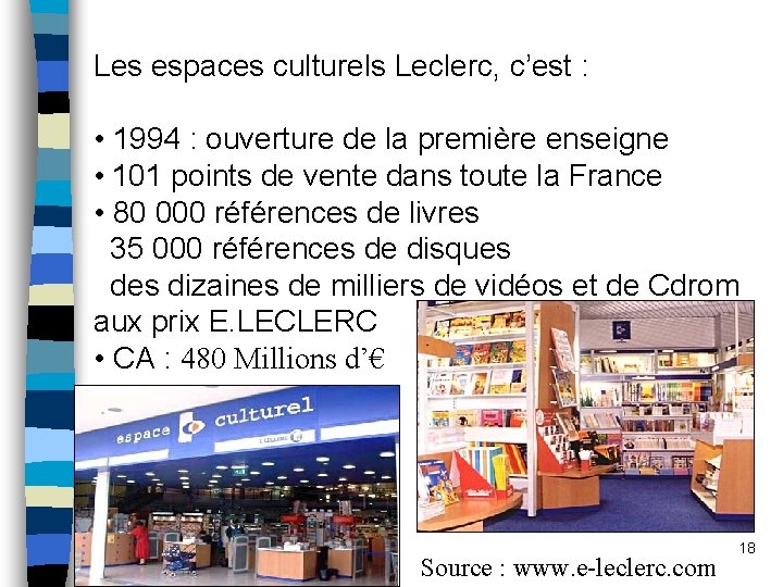 Les espaces culturels Leclerc, c’est : • 1994 : ouverture de la première enseigne