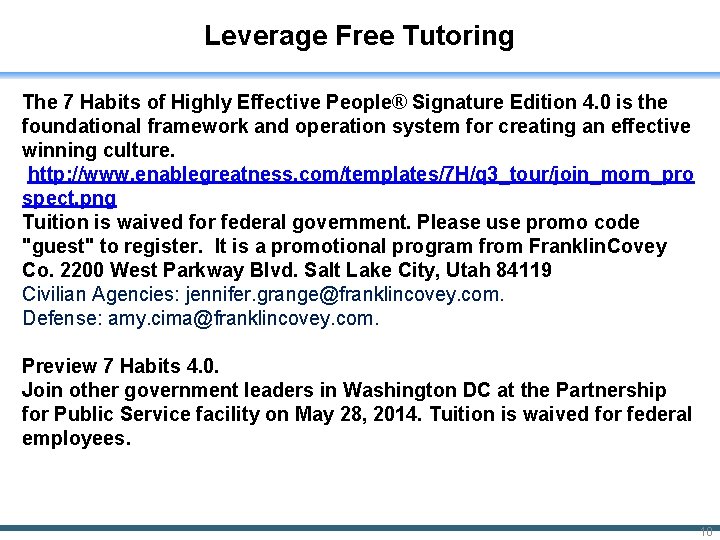 Leverage Free Tutoring The 7 Habits of Highly Effective People® Signature Edition 4. 0