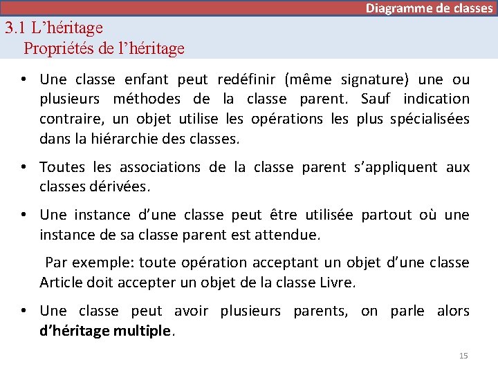 Diagramme de cas d’utilisation de classes 3. 1 L’héritage Propriétés de l’héritage • Une