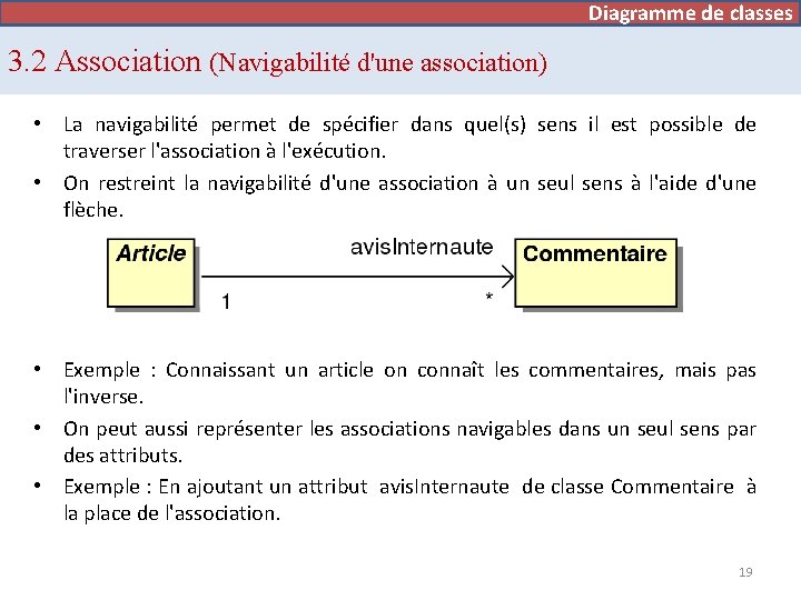 Diagramme de cas d’utilisation de classes 3. 2 Association (Navigabilité d'une association) • La
