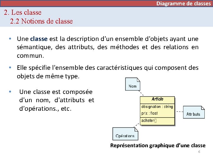 Diagramme de classes 2. Les classe 2. 2 Notions de classe • Une classe