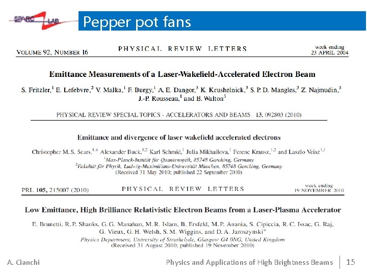 Pepper pot fans A. Cianchi Physics and Applications of High Brightness Beams 15 