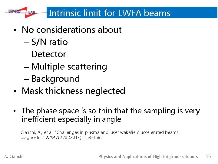 Intrinsic limit for LWFA beams • No considerations about – S/N ratio – Detector