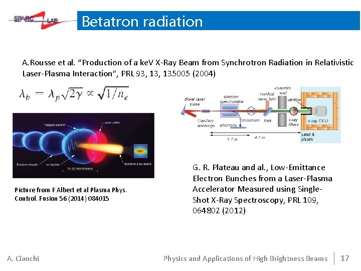 Betatron radiation A. Rousse et al. “Production of a ke. V X-Ray Beam from