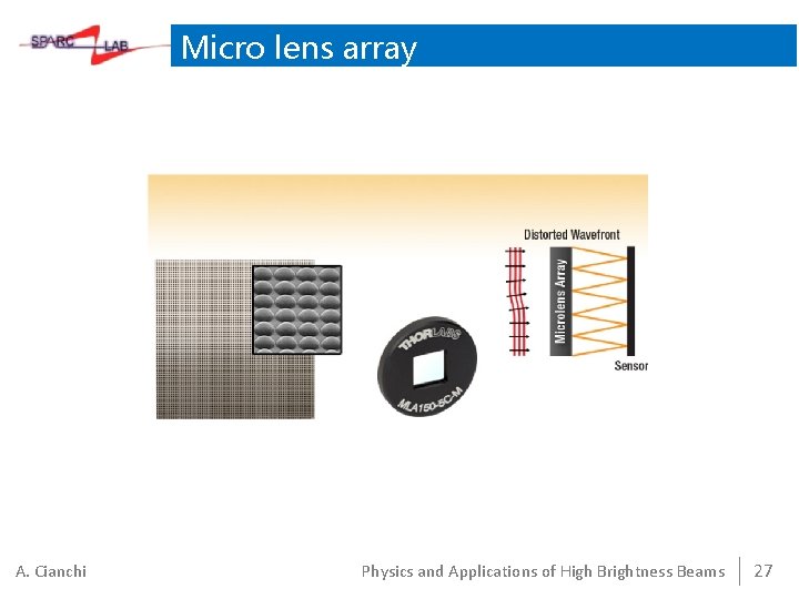 Micro lens array A. Cianchi Physics and Applications of High Brightness Beams 27 