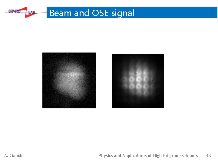 Beam and OSE signal A. Cianchi Physics and Applications of High Brightness Beams 33