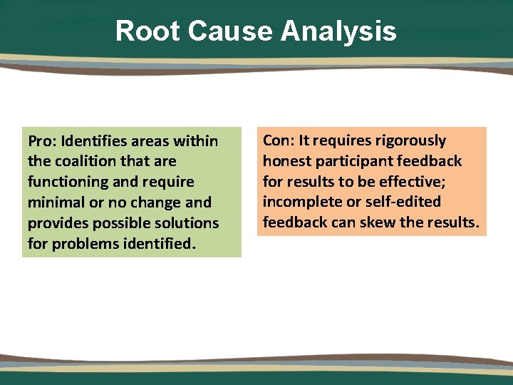 Root Cause Analysis Pro: Identifies areas within the coalition that are functioning and require