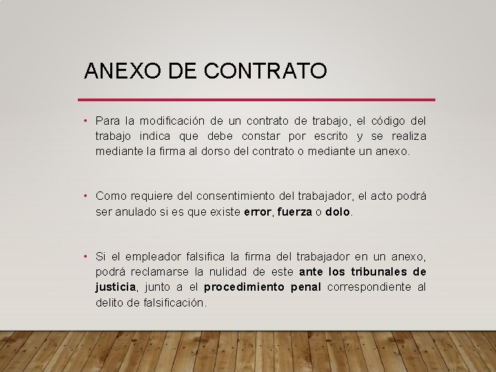 ANEXO DE CONTRATO • Para la modificación de un contrato de trabajo, el código