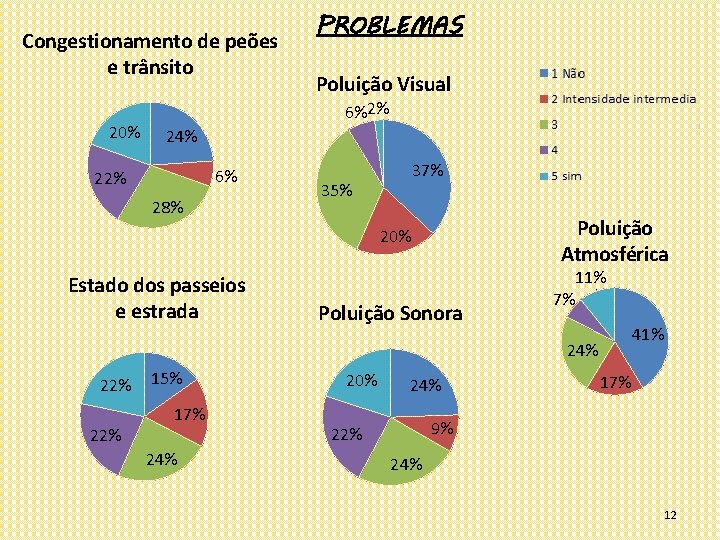 Congestionamento de peões e trânsito 20% PROBLEMAS Poluição Visual 6%2% 24% 6% 22% 28%