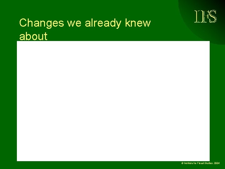 Changes we already knew about © Institute for Fiscal Studies, 2004 