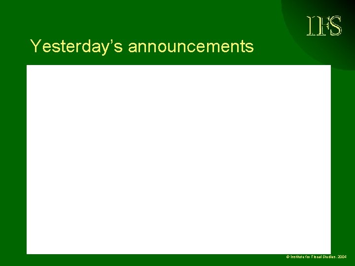 Yesterday’s announcements © Institute for Fiscal Studies, 2004 