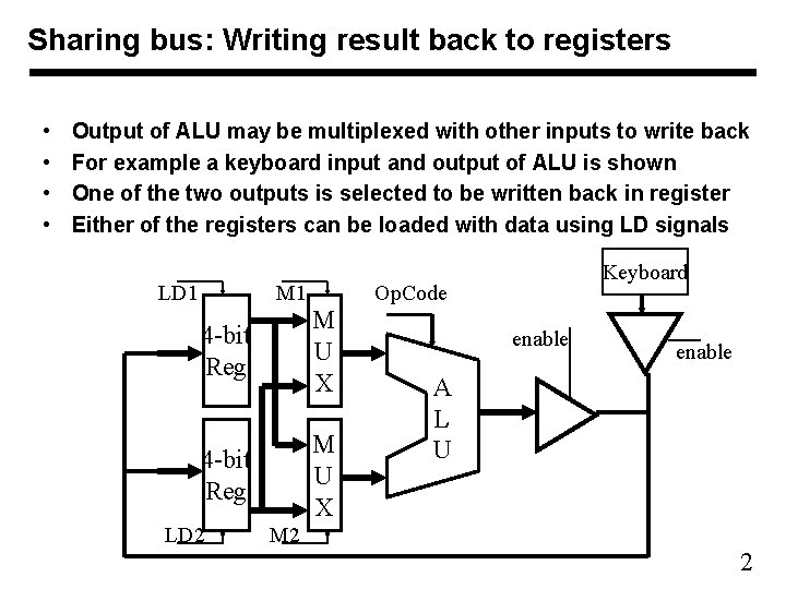 Sharing bus: Writing result back to registers • • Output of ALU may be Sharing bus: Writing result back to registers • • Output of ALU may be