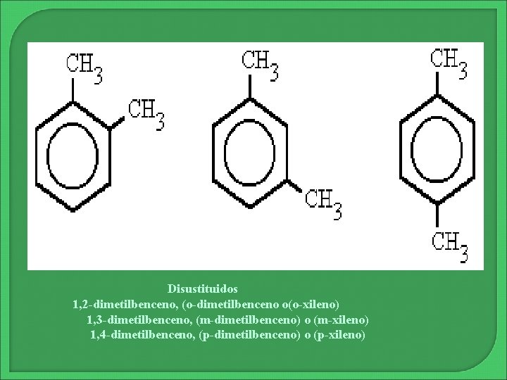 Disustituidos 1, 2 -dimetilbenceno, (o-dimetilbenceno o(o-xileno) 1, 3 -dimetilbenceno, (m-dimetilbenceno) o (m-xileno) 1, 4