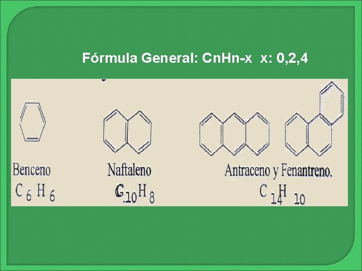 Fórmula General: Cn. Hn-x x: 0, 2, 4 