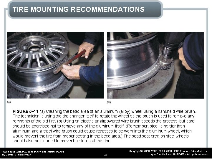 TIRE MOUNTING RECOMMENDATIONS FIGURE 5– 11 (a) Cleaning the bead area of an aluminum