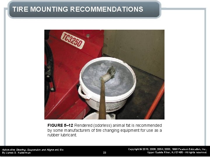 TIRE MOUNTING RECOMMENDATIONS FIGURE 5– 12 Rendered (odorless) animal fat is recommended by some