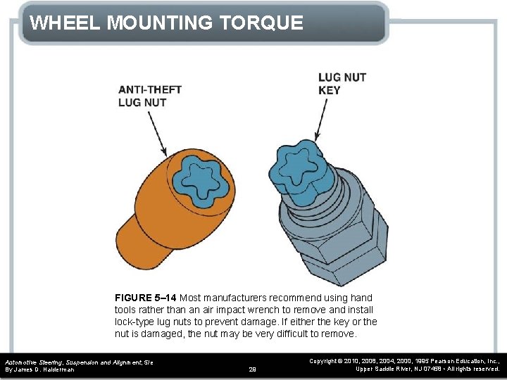 WHEEL MOUNTING TORQUE FIGURE 5– 14 Most manufacturers recommend using hand tools rather than