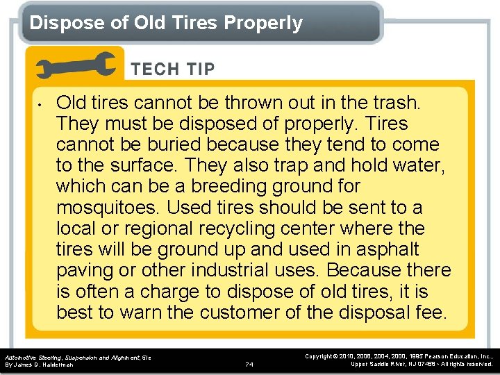 Dispose of Old Tires Properly • Old tires cannot be thrown out in the