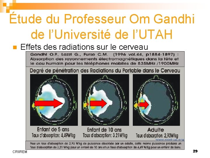 Étude du Professeur Om Gandhi de l’Université de l’UTAH n Effets des radiations sur