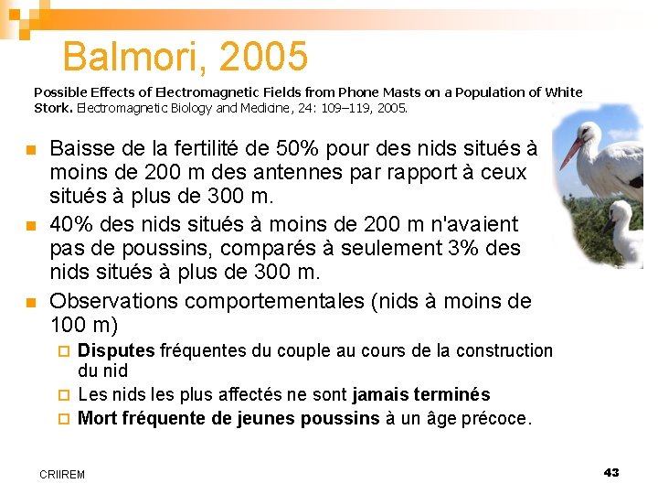 Balmori, 2005 Possible Effects of Electromagnetic Fields from Phone Masts on a Population of