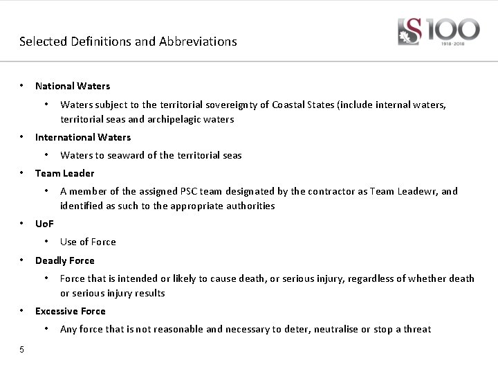 Selected Definitions and Abbreviations • National Waters • • International Waters • • Force
