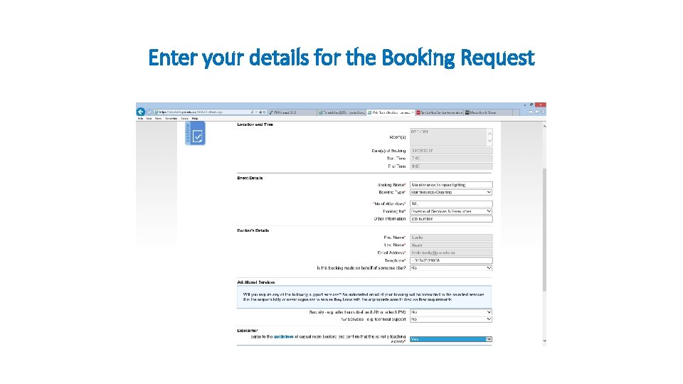 Enter your details for the Booking Request 