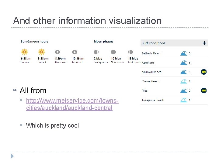 And other information visualization All from http: //www. metservice. com/townscities/auckland-central Which is pretty cool!